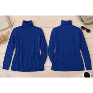 Isaac Mizrahi Live 100% Cashmere Blue Turtleneck Sweater Womens Medium